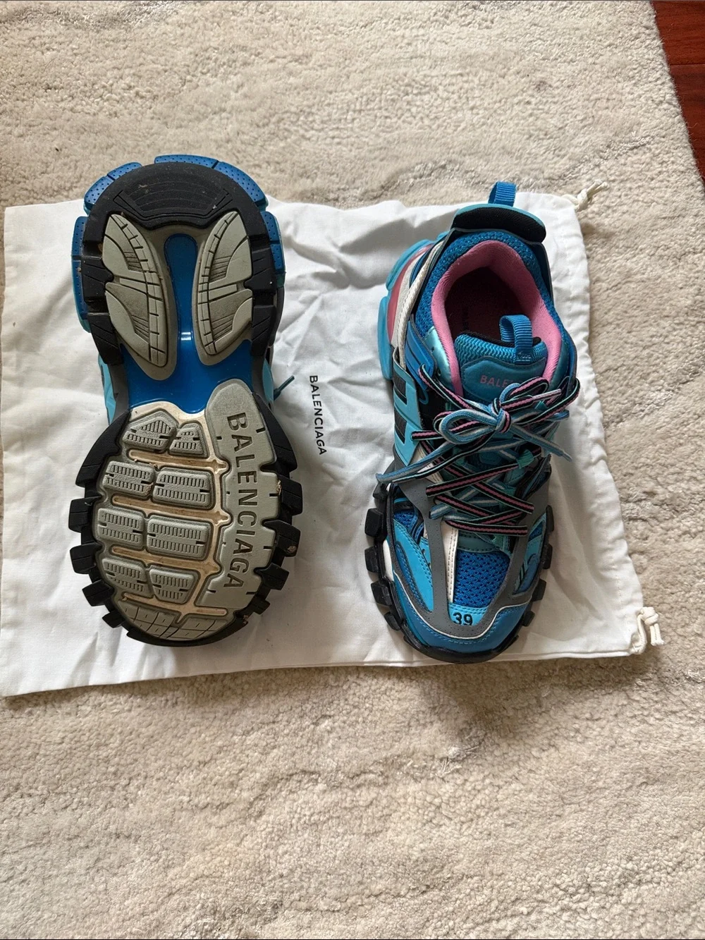 Balenciaga Women's Chunky Runner Sneakers in Blue and Pink